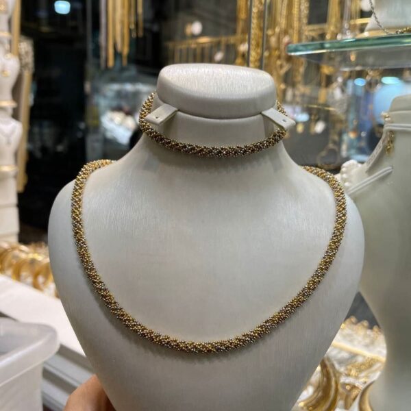 زنجیر و دستبند طلای 18 عیار مدل پاپکورن